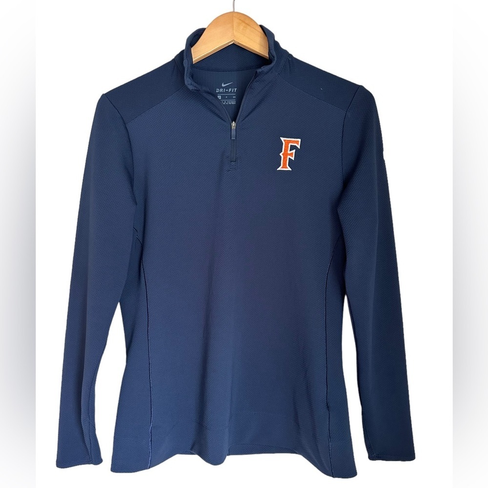 Nike Womens Blue 1/4 Zip Up Collar Dri-Fit Long Sleeve Pull Over Shirt Size S
